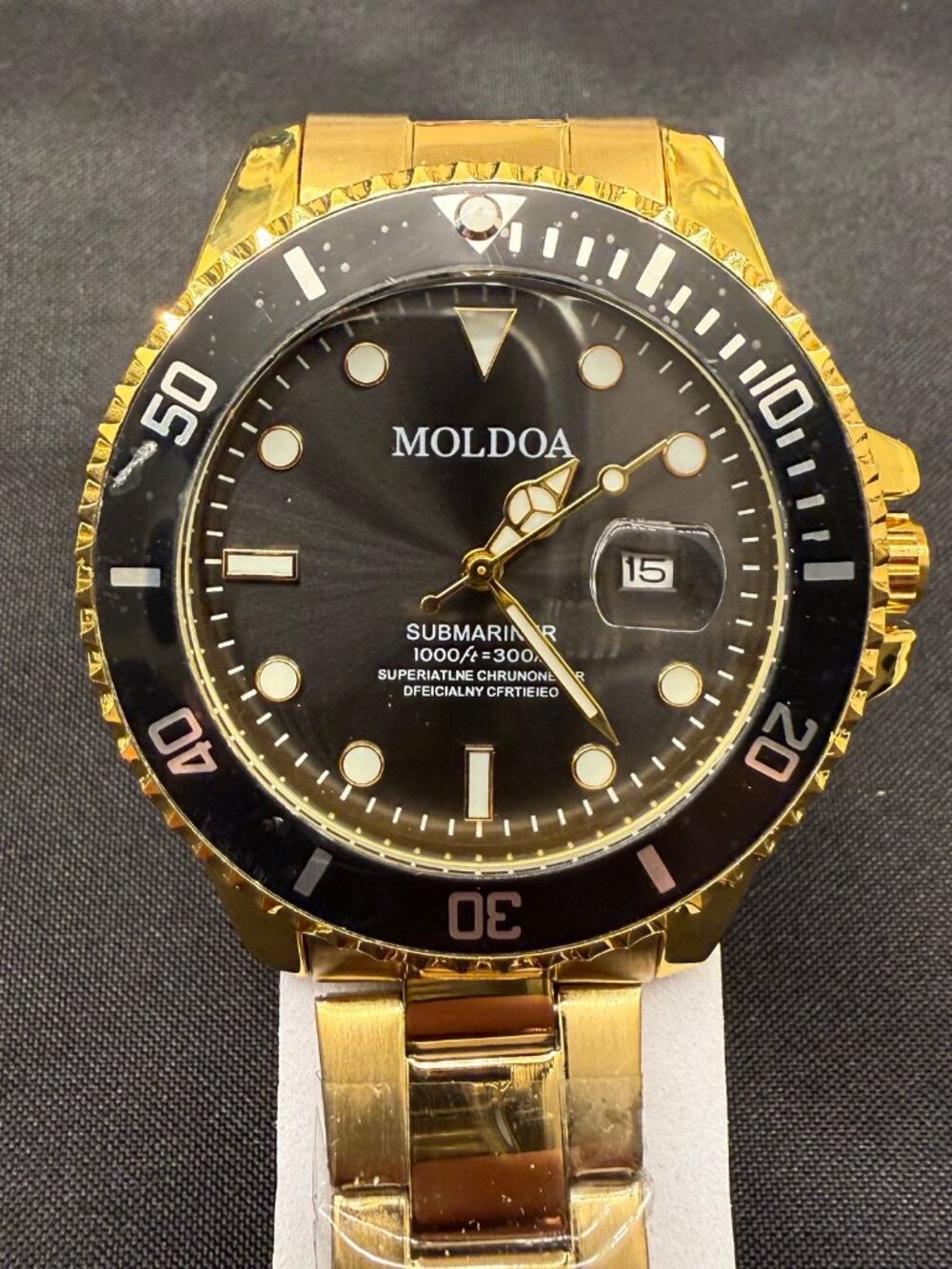 MOLDOA DIVER MENS BLACK & GOLD 43MM AUTOMATIC STEEL WATCH